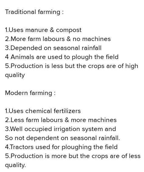Differece Between Traditional And Modern Farming In Points