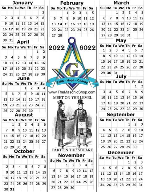 2022 6022 Free Printable Masonic Calendar From The Masonic Shop