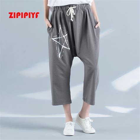 Zipipiyf 2017 Solid Color Printing Loose Casual Pants Female Large Code