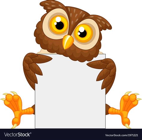 Cute Owl Cartoon Holding Blank Sign Royalty Free Vector