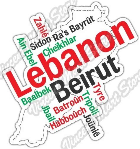 Lebanon Beirut Baalbek Country Map Word Cloud Bumper Vinyl Sticker