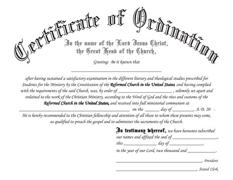 Free Printable Ordination Certificate Templates Minister And Deacon