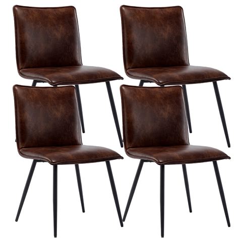 duhome dining chair armless pu leather dark brown set of 4