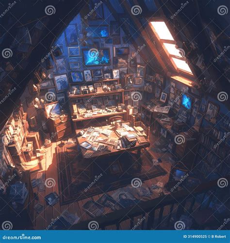Explore Hidden Treasures in Mysterious Attic Stock Illustration