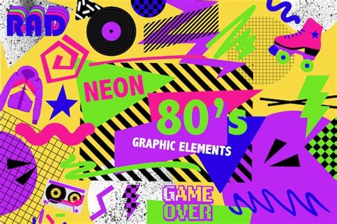 Neon 80s Design Elements Retro 80s Memphis Diseño Gráfico Etsy México
