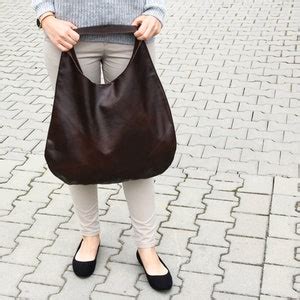 Leather Hobo Bag Brown Oversize Shoulder Bag Everyday Etsy