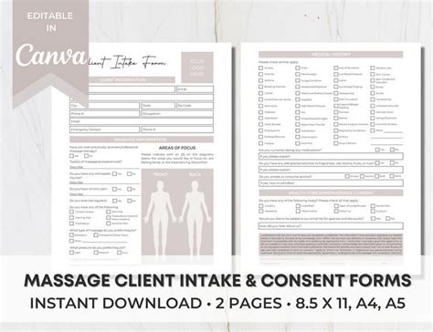 Editable Massage Client Intake And Consent Forms Download Now Etsy In 2023 Massage Intake