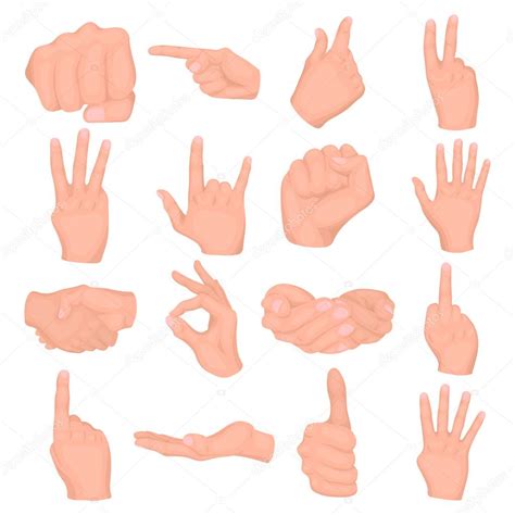 Hand Gestures Set Icons In Cartoon Style Big Collection Of Hand