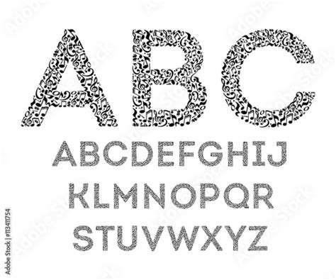 Alphabet From Musical Notes On White Background Font For Music School