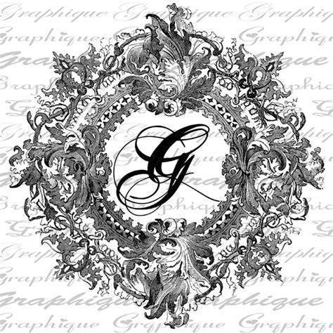 Letter Or Initial G Ornate Frame Monogram Text Word Digital Etsy