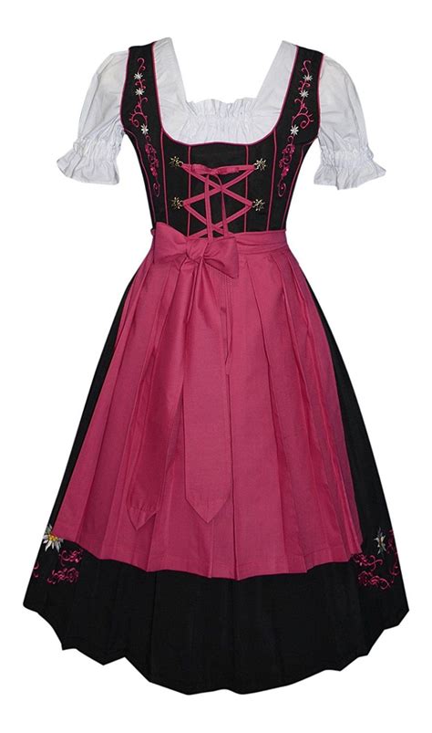 Amazonsmile 3 Piece Long German Party Oktoberfest Dirndl Dress Black And Pink 26 Clothing