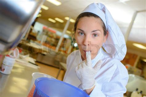 Chef Licking Her Finger Stock Image Colourbox