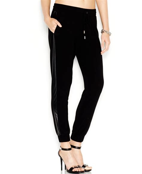 Lyst Guess Faux Leather Trim Jogger Pants In Black