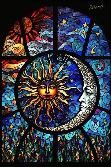 The Sun And Moon Are Depicted In This Stained Glass Window