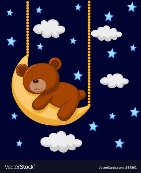 Vector Illustration Of Baby Bear Cartoon Sleeping On The Moon Download