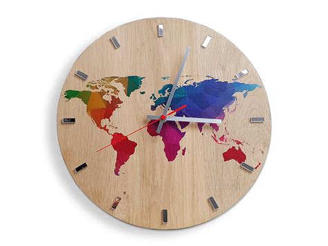 Large Wall Clock Oak 13 In World Map Wall Clock Wood Clock