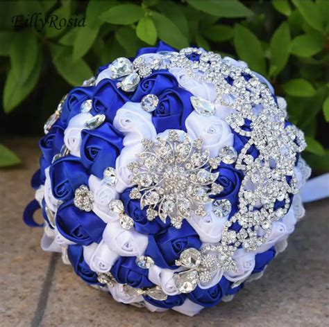 Royal Blue Bridal Bouquets 2019 Crystals Brooch Wedding Bouquet Bride