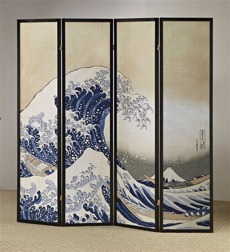 Japanese screens / wall decorations. 4-Panel Fukusai Wave Shoji Room Divider Scree - Asian ...