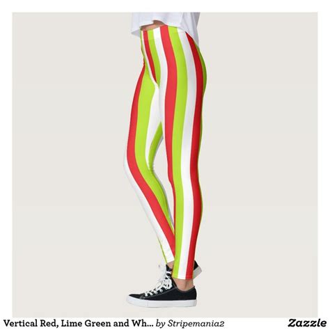 Vertical Red Lime Green And White Stripes Leggings Zazzle Striped