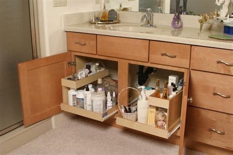 Open shelving allows for an abundance of decorating combinations offset a fresh and light color palette with a dramatic focal piece. Image result for narrow pullout shelves in bathroom | Pull ...