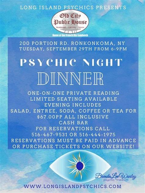 Psychic Night Dinner With Brenda Lee At Old City Public House Ronkonkoma