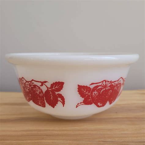Vintage Hazel Atlas Red Strawberries Milk Glass Mixing Bowl Etsy