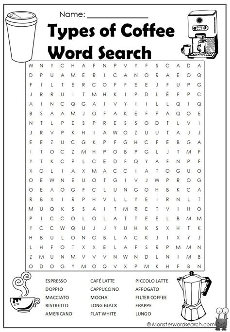 Types Of Coffee Word Search Artofit