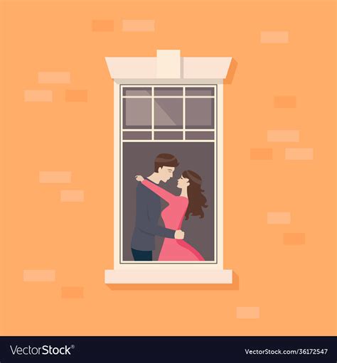 Apartment Window With Couple Are Kissing Vector Image