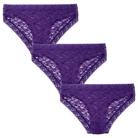 3 Pcs Exquisite Purple Sexy Bikini Panties Plus Size Lace Elegant