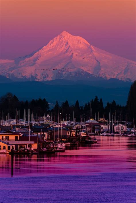 Mount Hood At Sunset Over The Columbia River Portland