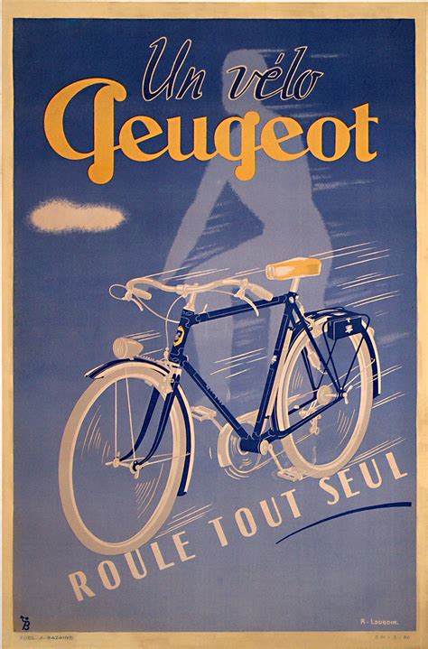 Original Vintage Poster Un Vélo Peugeot Bicyle Poster Designed By Lourdin R For Sale