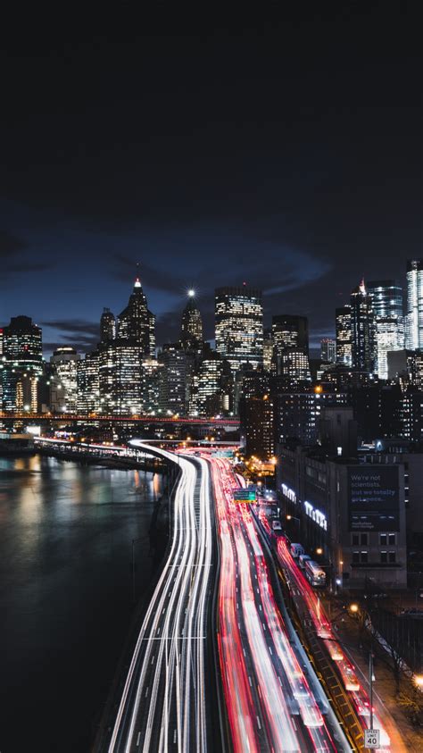 Download Wallpaper 750x1334 New York City Night Road Buildings