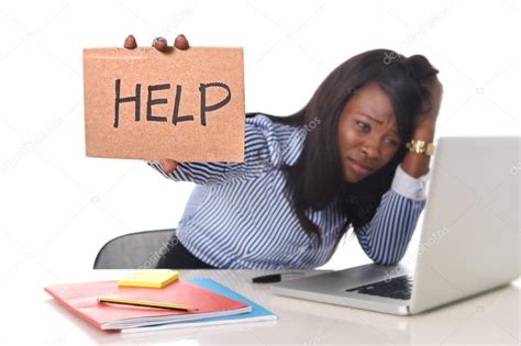 Black African American ethnicity frustrated woman working ...