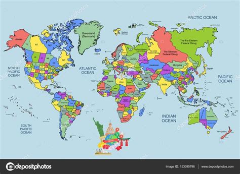 Ilustración Mapa Del Mundo Con Algunos Puntos De Referencia
