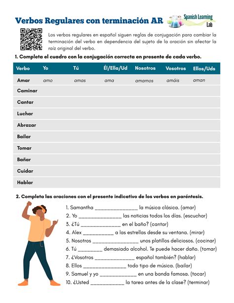 Conjugando los Verbos Regulares con terminación AR Ejercicios en PDF Spanish Learning Lab