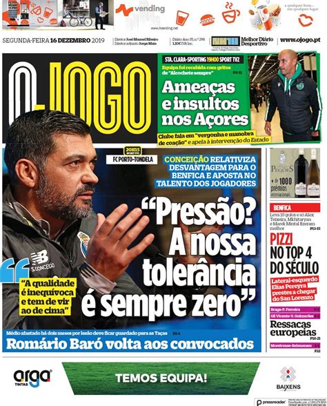 Maybe you would like to learn more about one of these? Capa Jornal O Jogo - 16 dezembro 2019 - capasjornais.pt
