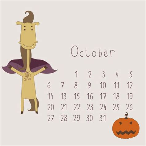Cute Cartoon October Calendar Design Vector Calendar Design October
