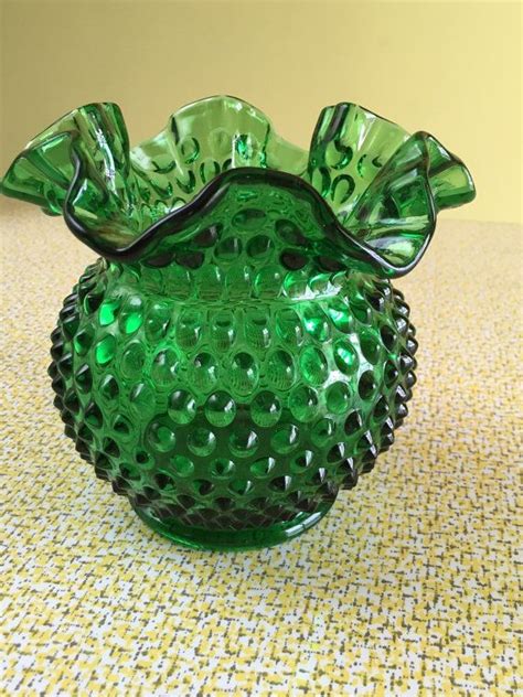Fenton Hobnail Vase Emerald Green Glass 1960s Vintage Etsy Hobnail Vase Green Glass Green