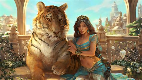 Jasmine Aladdin With Lion Hd Fantasy Girls 4k Wallpapers