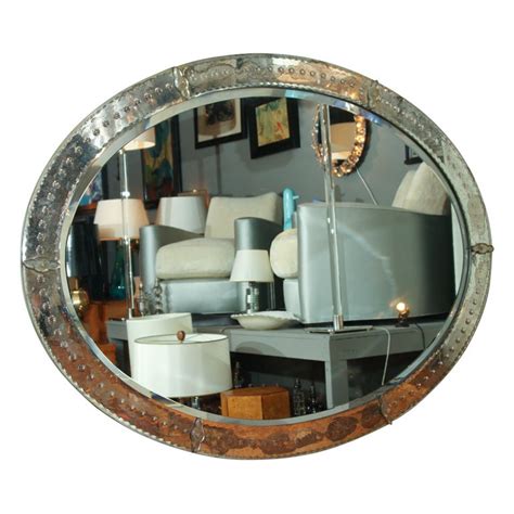 Oval Mirror With Beveled Frame And Applied Florets French 1940s Oval