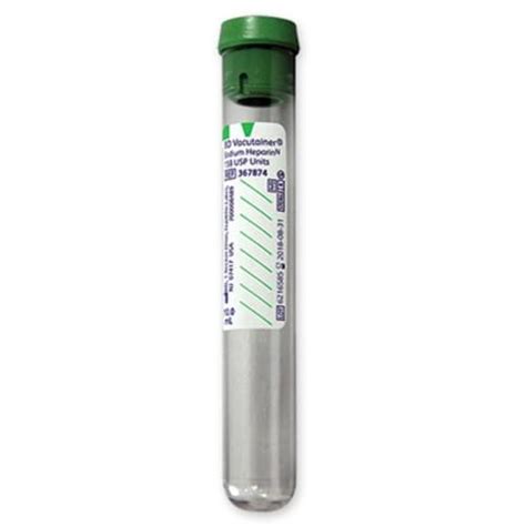 BD Vacutainer Heparin Tube Plastic Green 10 Ml Pack Of 100