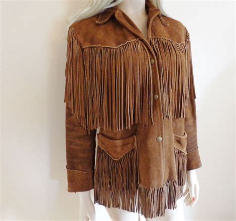 Suede Leather Fringe Jacket Vintage 1960s Rockabilly Western Brown M