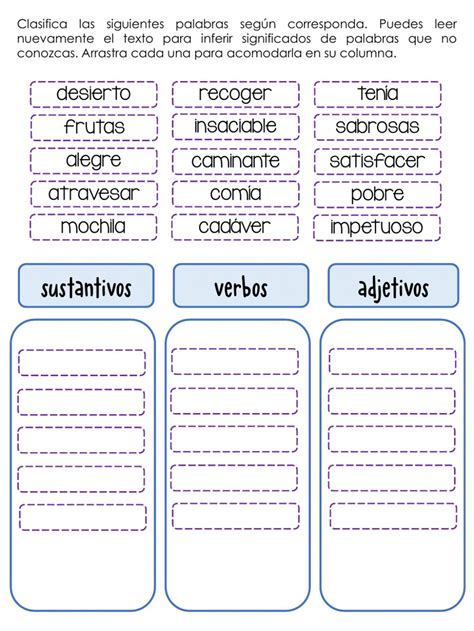 Sustantivos Verbos Y Adjetivos Interactive Worksheet