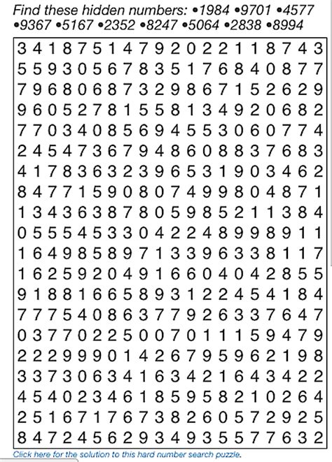 We have included the 20 most popular puzzles below, but you can find hundreds more by browsing the categories at the bottom, or visiting our homepage. Number Search Puzzles / Download Number Search Puzzles ...