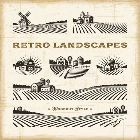 Retro Landscapesthe Landscape Of The Field In The Circle Stock Vector