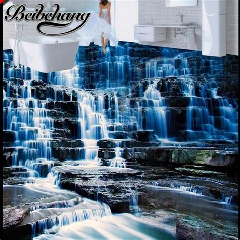Beibehang 3d Pvc Flooring Custom Wall Paper Scenic Waterfall Water 3 D