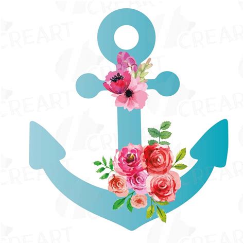 Colorful Floral Anchor Clip Art Collection Watercolor Floral Etsy