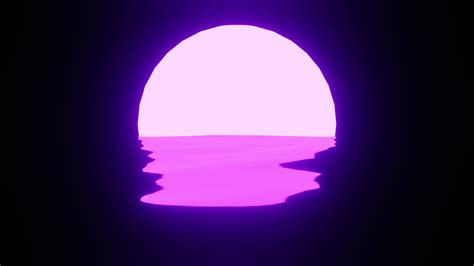 Bright Purple Sunset Or Moon Reflection In Water Or The Ocean On Black