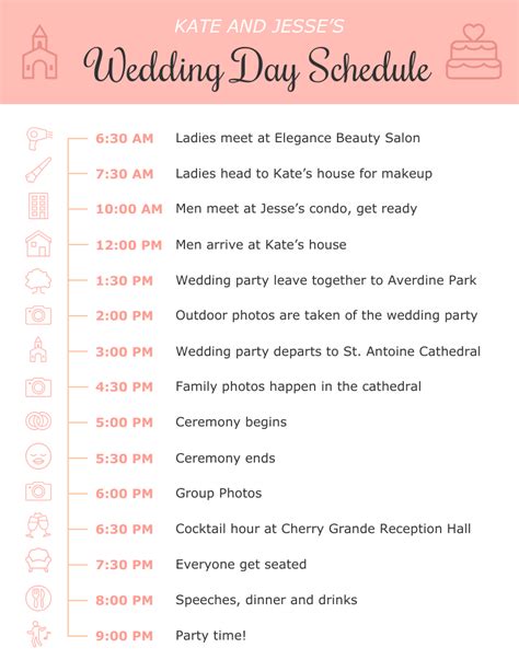 Free Wedding Day Schedule Template