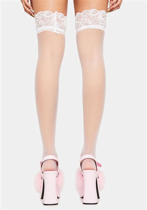 Mesh Thigh High Socks With Lace And Satin Bows Whitepink Dolls Kill